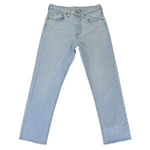 Levis Premium 501 S Skinny Light Wash Distressed Raw Hem Jeans W27 L30